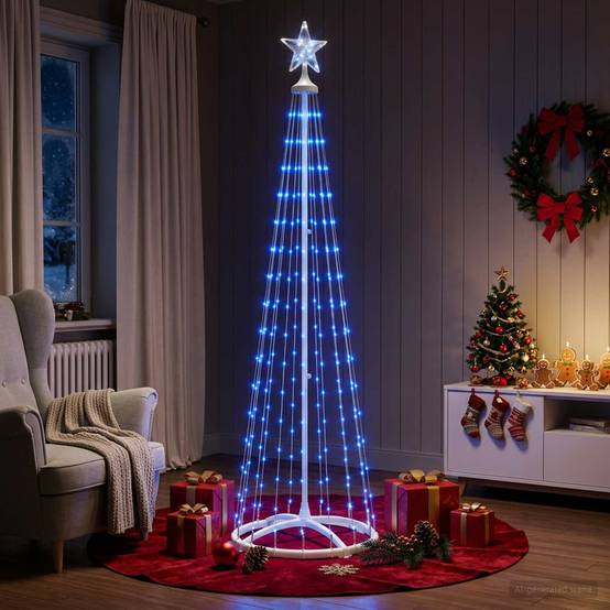 Vidaxl - Sapin cône lumineux LED 180 cm 250 LED Bleu Acier Blanc vidaXL 42050800 - Image 4