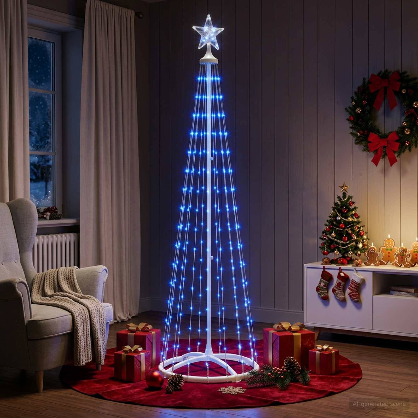 Vidaxl - Sapin cône lumineux LED 180 cm 250 LED Bleu Acier Blanc vidaXL 42050800 - Image 4