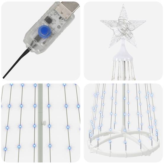 Vidaxl - Sapin cône lumineux LED 180 cm 250 LED Bleu Acier Blanc vidaXL 42050800 - Image 6