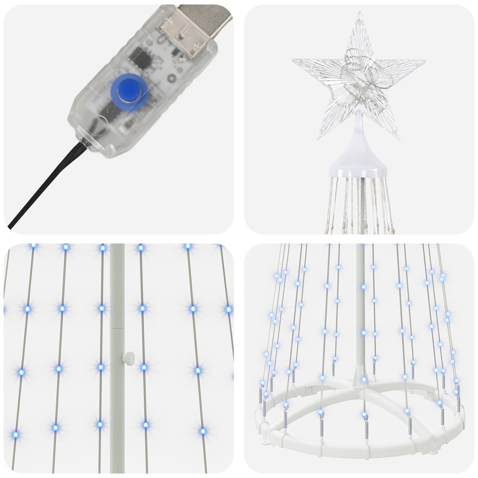 Vidaxl - Sapin cône lumineux LED 180 cm 250 LED Bleu Acier Blanc vidaXL 42050800 - Image 6