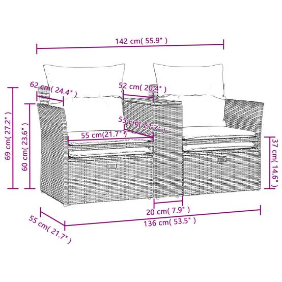 Canapé de Terrasse 2 Places Rotin Synthétique avec Table Bois Acacia et Poufs – Beige – ComfortXL Outdoor Living - Image 10
