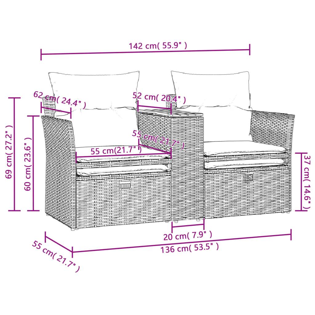 Canapé de Terrasse 2 Places Rotin Synthétique avec Table Bois Acacia et Poufs – Beige – ComfortXL Outdoor Living - Image 10