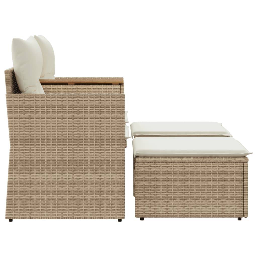 Canapé de Terrasse 2 Places Rotin Synthétique avec Table Bois Acacia et Poufs – Beige – ComfortXL Outdoor Living - Image 5