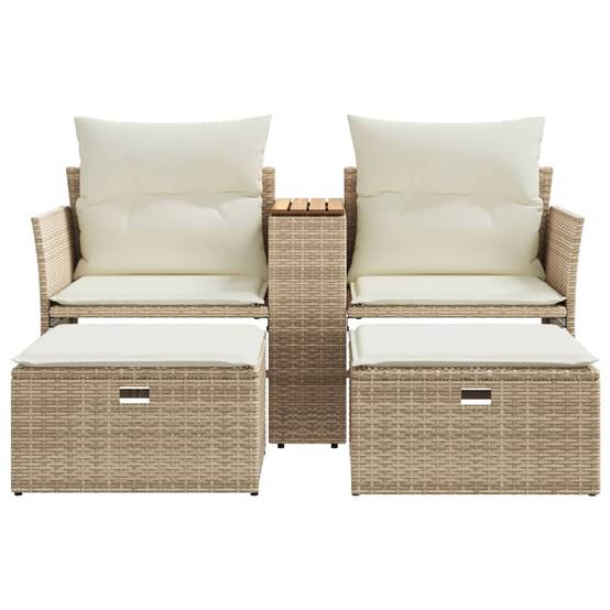 Canapé de Terrasse 2 Places Rotin Synthétique avec Table Bois Acacia et Poufs – Beige – ComfortXL Outdoor Living - Image 4