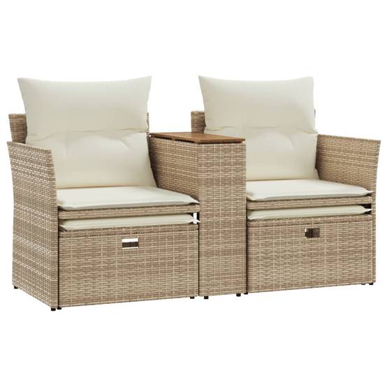 Canapé de Terrasse 2 Places Rotin Synthétique avec Table Bois Acacia et Poufs – Beige – ComfortXL Outdoor Living - Image 7