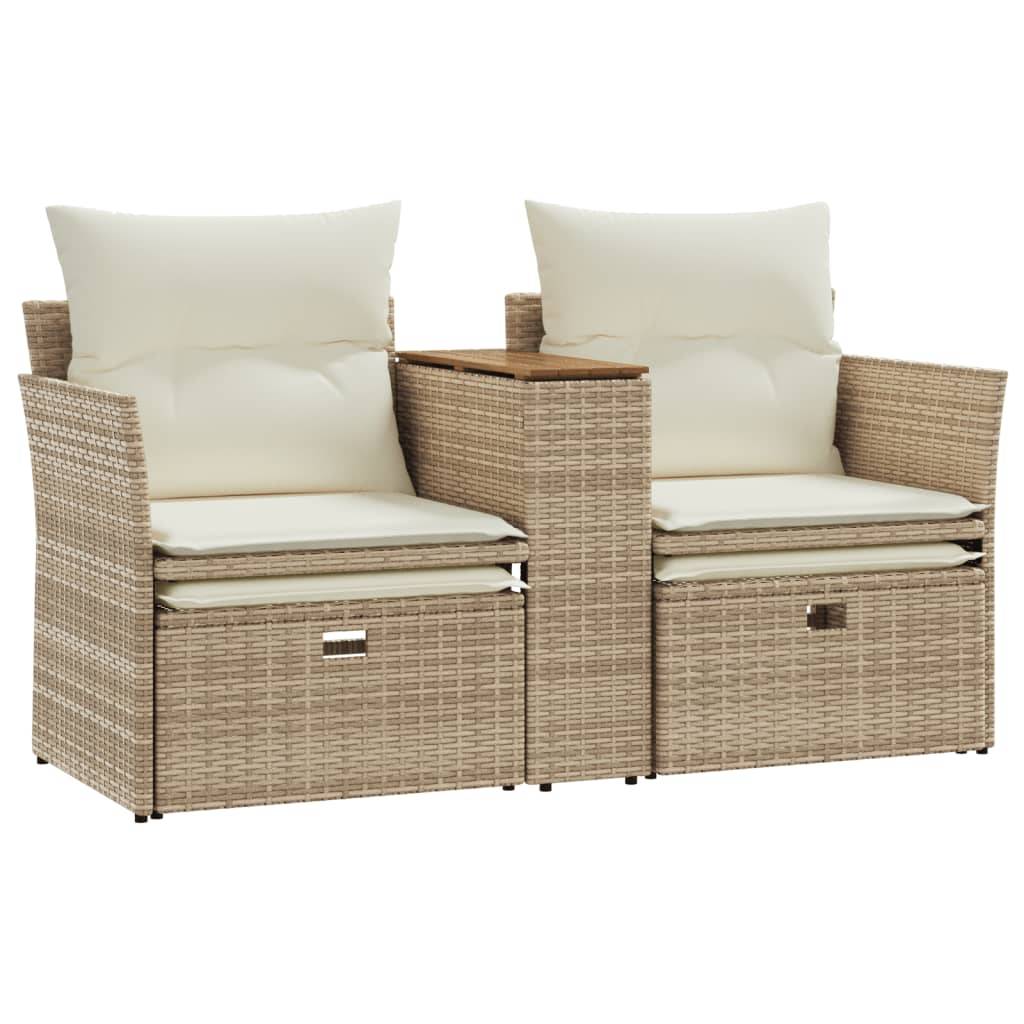 Canapé de Terrasse 2 Places Rotin Synthétique avec Table Bois Acacia et Poufs – Beige – ComfortXL Outdoor Living - Image 7