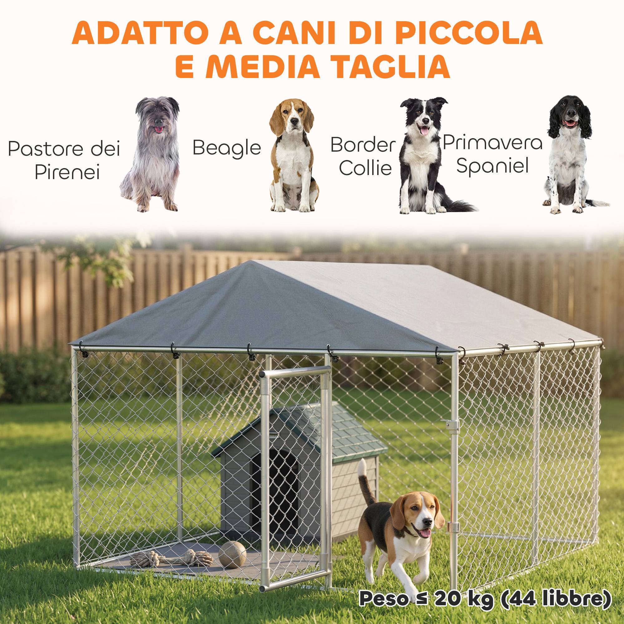 Enclos extérieur pour chien, en acier galvanisé, avec toit en PE, anti-UV, étanche, double verrouillage, argenté - Image 6