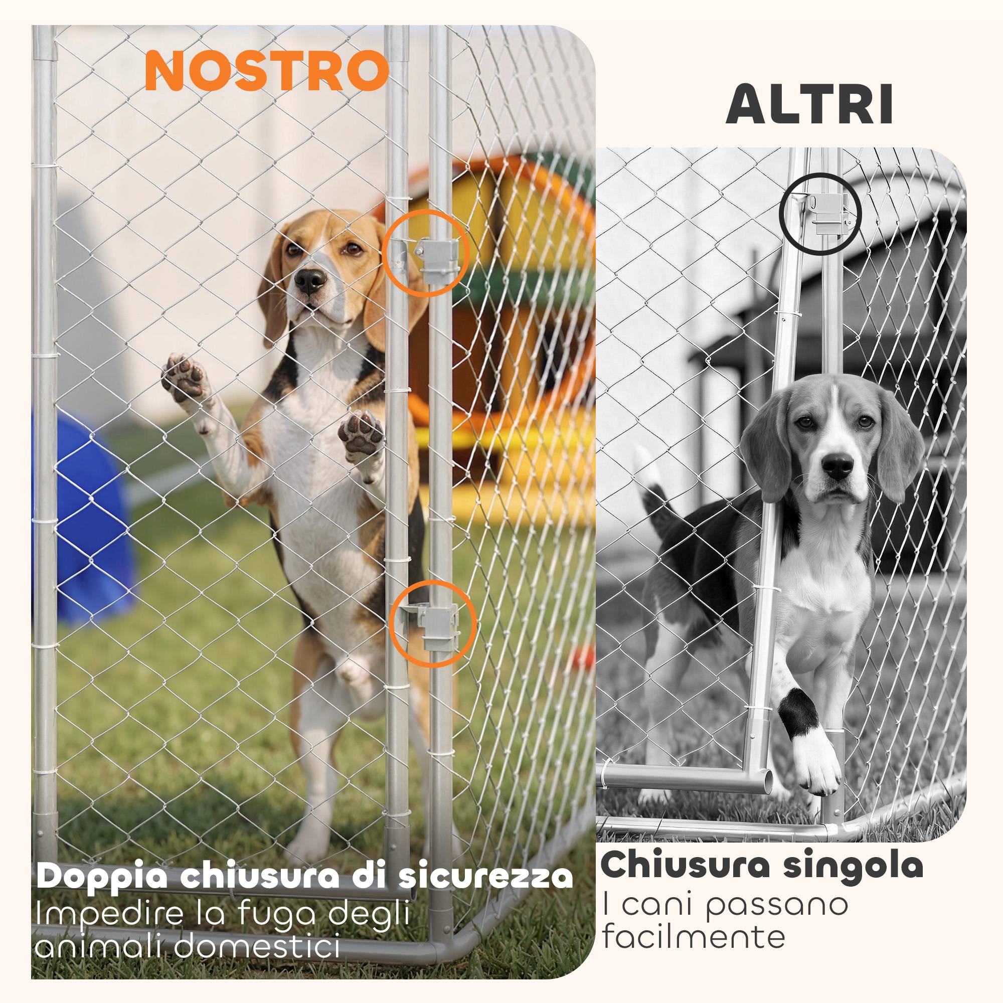 Enclos extérieur pour chien, en acier galvanisé, avec toit en PE, anti-UV, étanche, double verrouillage, argenté - Image 9