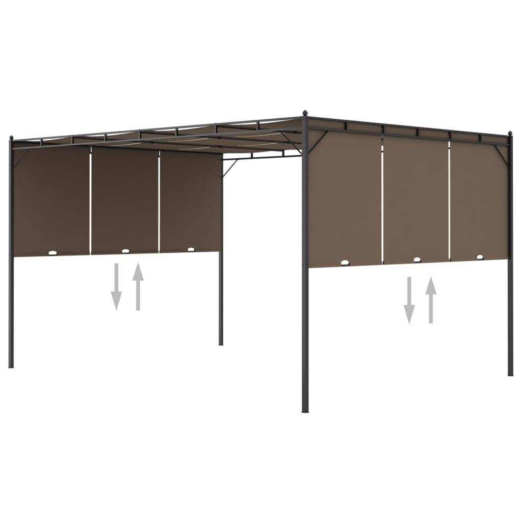 Tonnelle de Jardin Acier avec Rideau Latéral Réglable Abri Soleil Terrasse Taupe 4x3 m – ComfortXL Outdoor Living - Image 1