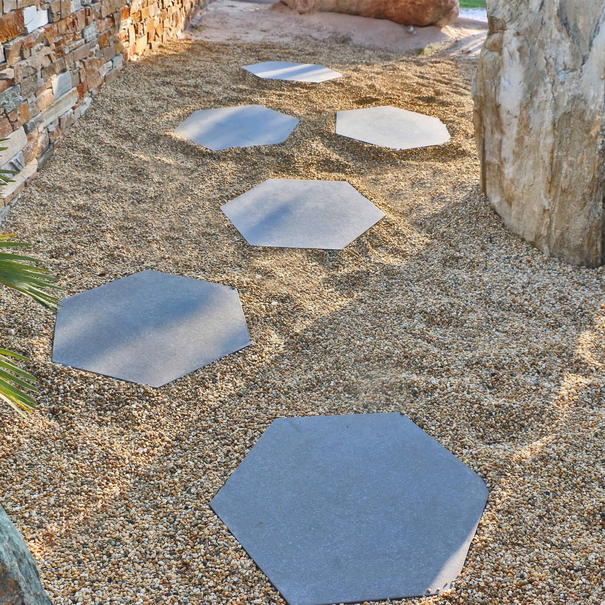 Pas japonais Hexagone Grès cérame effet Pierre Noire 60x52/60x2 cm (à l'unité) - RO'MA NATURE - Image 6
