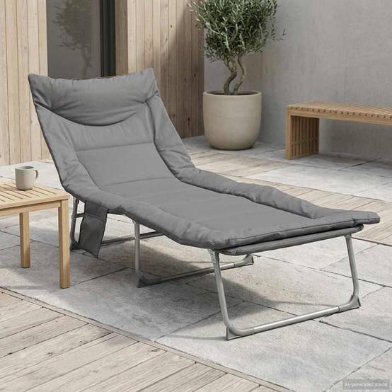 ComfortXL - Transat pliant acier et tissu pour jardin multiposition poche anthracite - ComfortXL Outdoor Living - Image 1