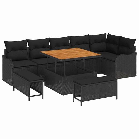 ComfortXL - Salon de jardin d'angle 8 places 9 pièces Polyrotin Noir et table en bois d'acacia modulable – ComfortXL Outdoor Living - Image 2