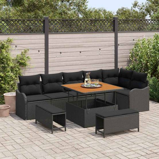 ComfortXL - Salon de jardin d'angle 8 places 9 pièces Polyrotin Noir et table en bois d'acacia modulable – ComfortXL Outdoor Living - Image 1