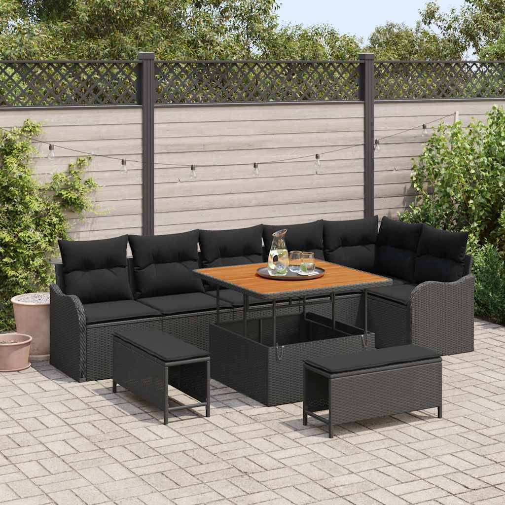 ComfortXL - Salon de jardin d'angle 8 places 9 pièces Polyrotin Noir et table en bois d'acacia modulable – ComfortXL Outdoor Living - Image 1