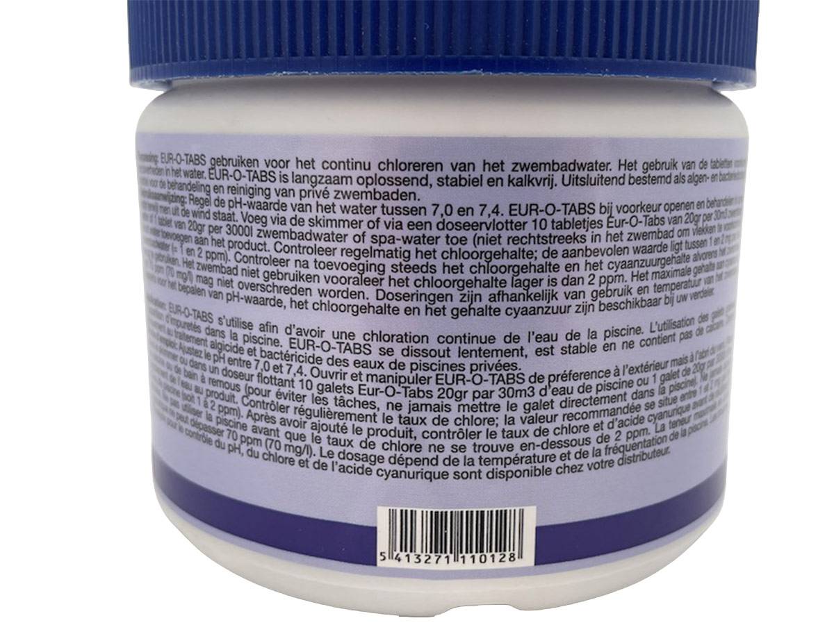 BSI - Chlore action longue durée ou chlore lent - Galets 20g - Dissolution lente - Désinfection - Piscine - Eur-O-Tabs - 500g - Image 2