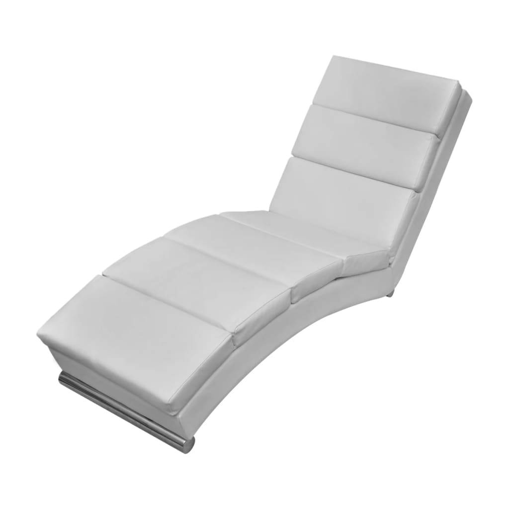 Maison Chic - Bain de soleil - Transat - Chaise longue Blanc Similicuir - MEUBLE PRO - Image 2