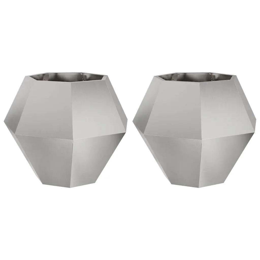 Helloshop26 - Lot de 2 jardinières rectangulaires pour balcon jardin 75 x 75 x 60 cm en acier inoxydable argent - Image 1
