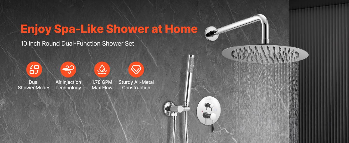 Vevor - VEVOR Kit de Douche avec Douchette de Tête Ronde 25,4 cm et à Main Argent Chromé - Image 9