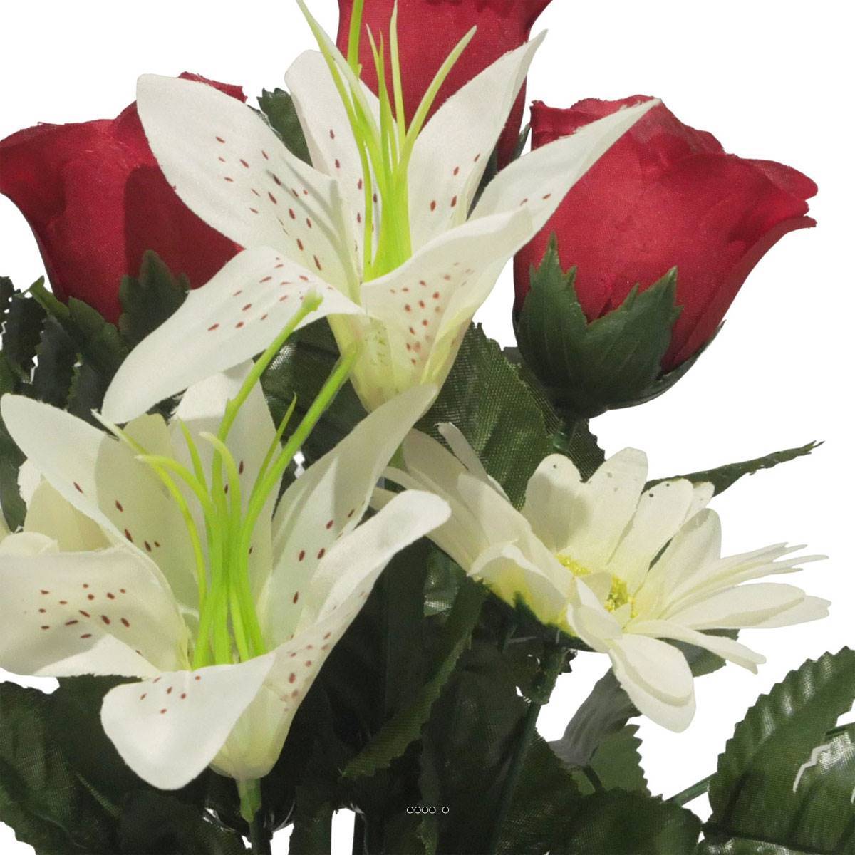Pot pour la Toussaint de Boutons de Rose, Lys tigrés et gerberas artificiels pour la tombe Crème - couleur: Crème - Image 3