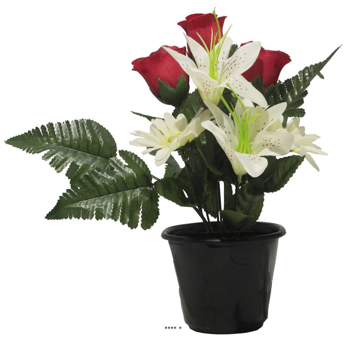 Pot pour la Toussaint de Boutons de Rose, Lys tigrés et gerberas artificiels pour la tombe Crème - couleur: Crème - Image 2