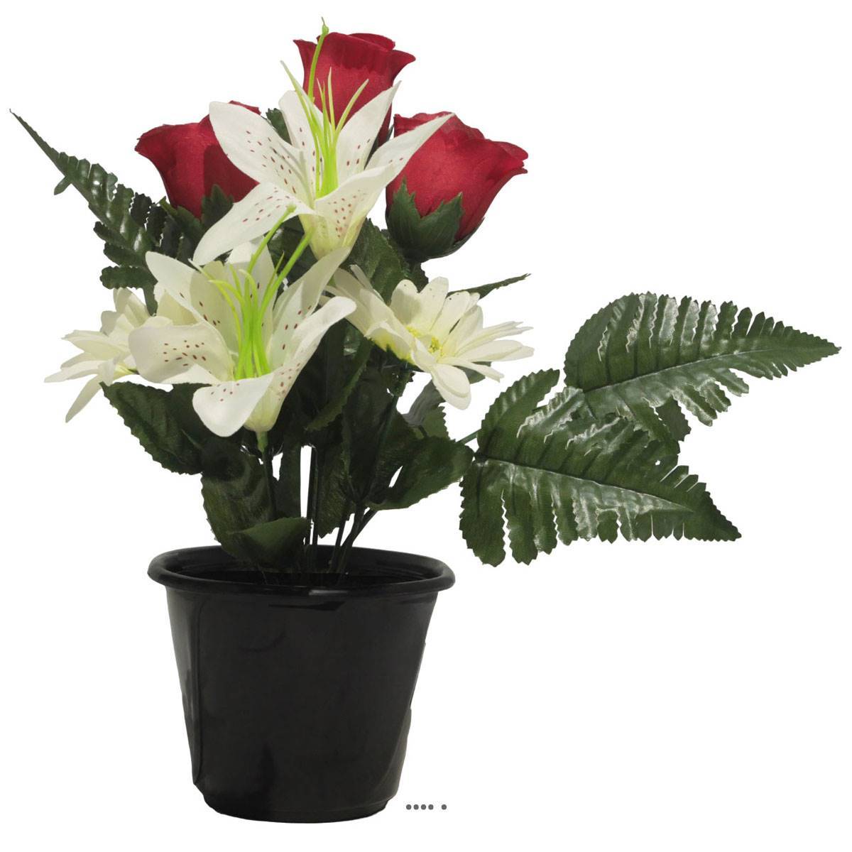 Pot pour la Toussaint de Boutons de Rose, Lys tigrés et gerberas artificiels pour la tombe Crème - couleur: Crème - Image 1
