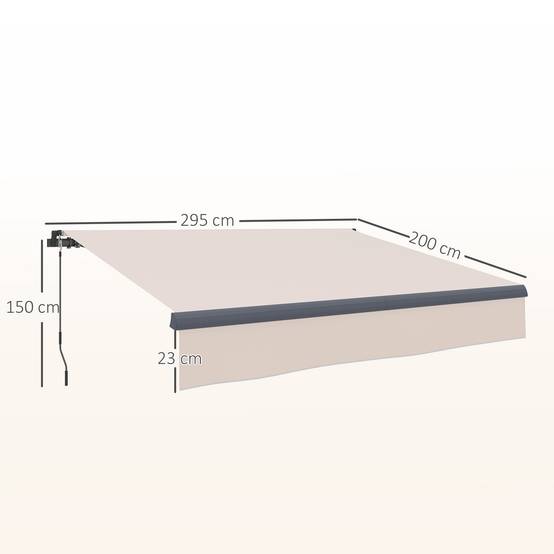 Store banne de jardin rétractable manuel à manivelle, protection UV, structure en métal et aluminium, 295 x 200 cm, couleur crème - Image 5