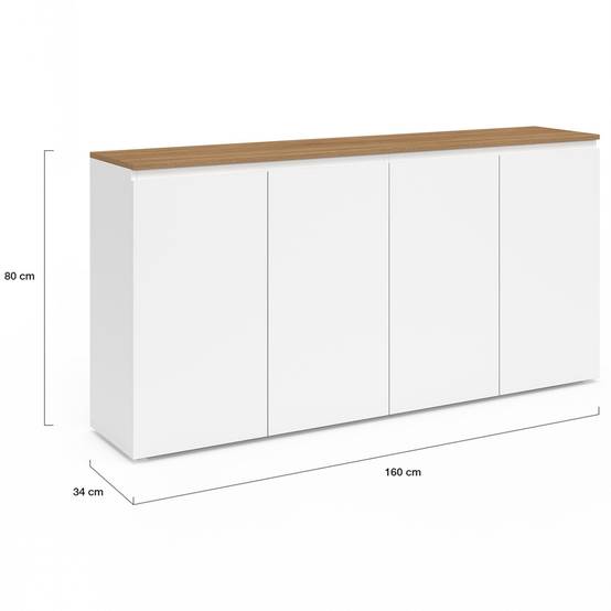 Buffet 160 cm TOBY 4 portes blanc et plateau bois - Image 5