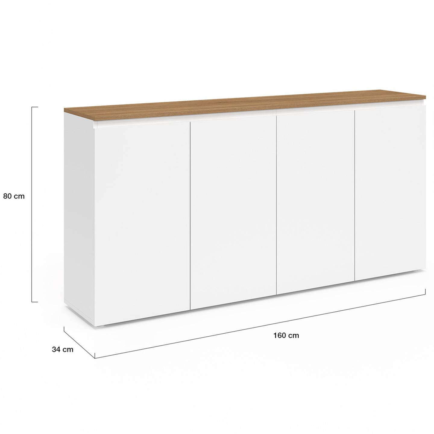 Buffet 160 cm TOBY 4 portes blanc et plateau bois - Image 5