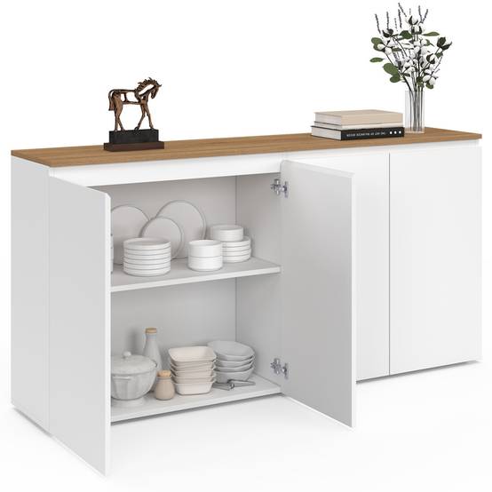Buffet 160 cm TOBY 4 portes blanc et plateau bois - Image 4
