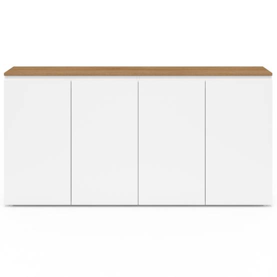 Buffet 160 cm TOBY 4 portes blanc et plateau bois - Image 3