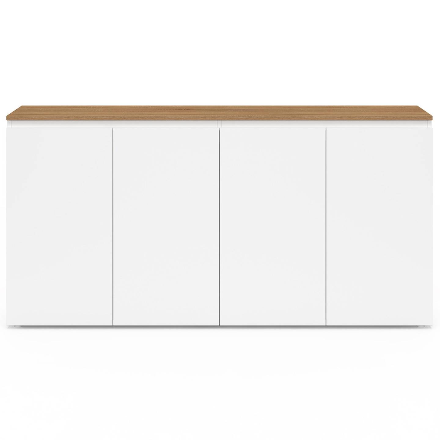 Buffet 160 cm TOBY 4 portes blanc et plateau bois - Image 3