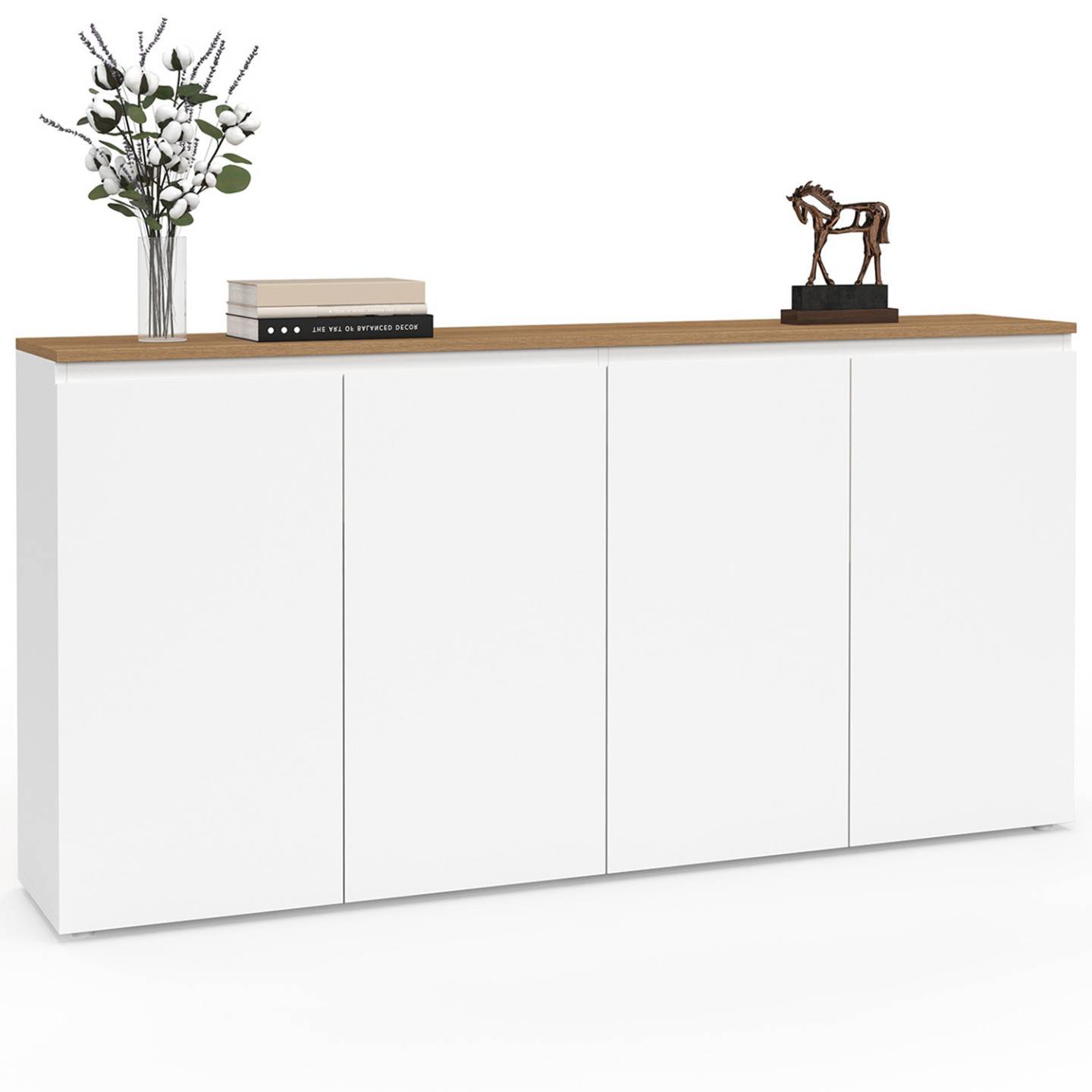 Buffet 160 cm TOBY 4 portes blanc et plateau bois - Image 2