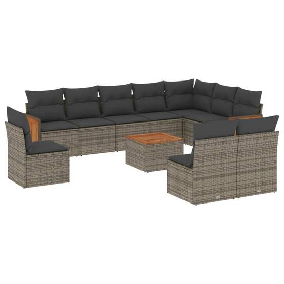 Salon de Jardin 10 Places Résine Tressée Gris Table Bois Acacia pour Terrasse Extérieure – ComfortXL Outdoor Living - Image 2