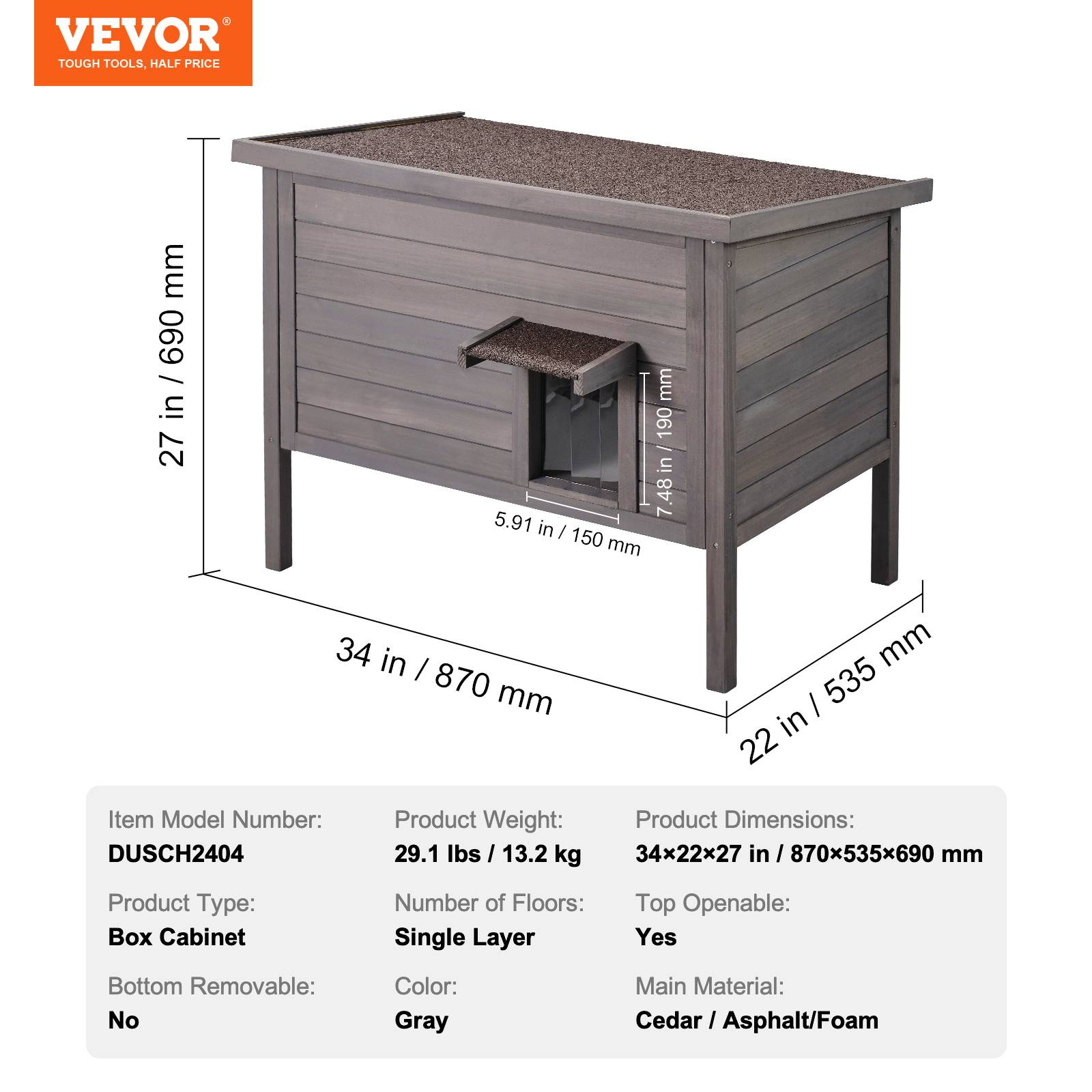 Vevor - VEVOR Niche extérieure chat, bois isolation mousse, toit charnières. 34x22x27 po. - Image 7