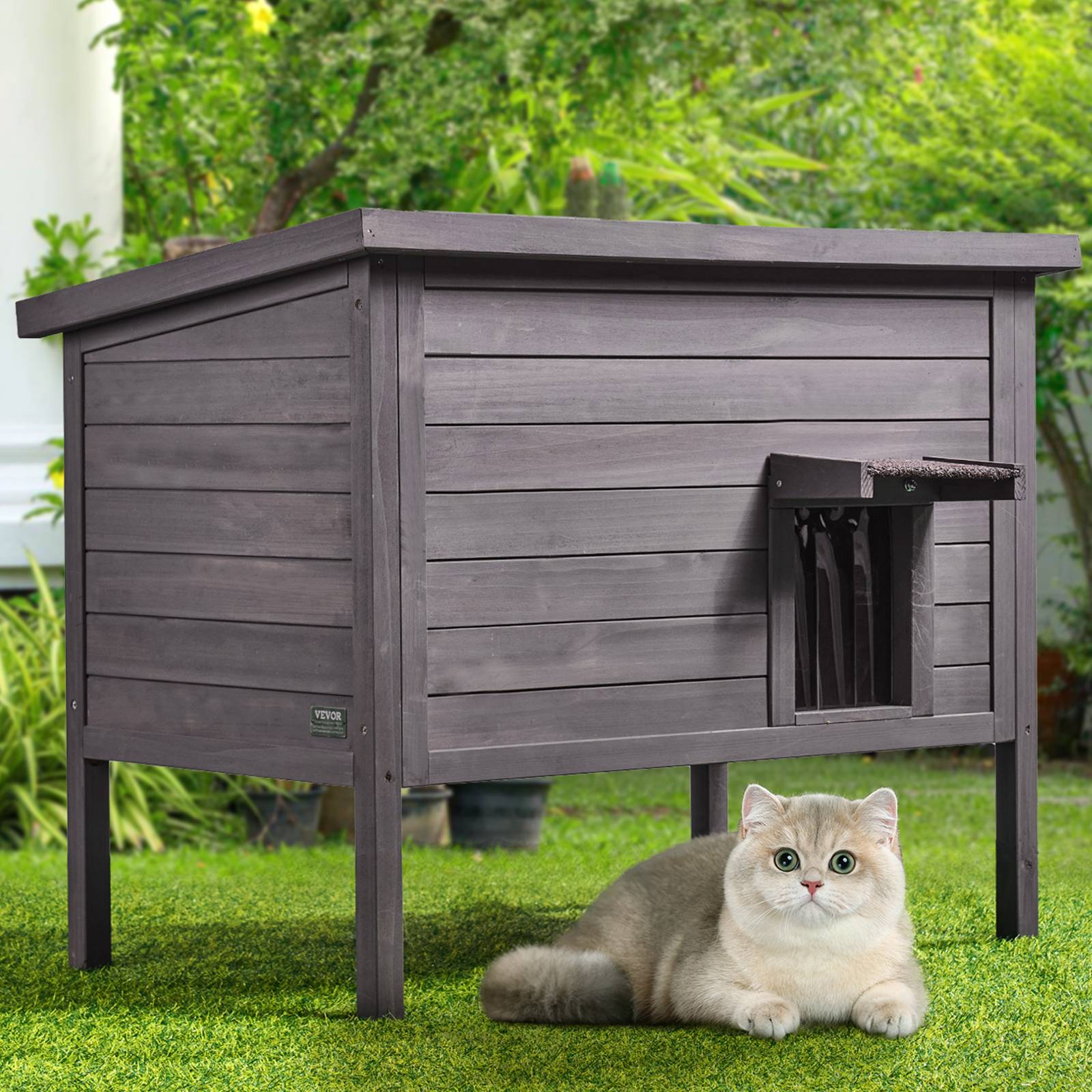Vevor - VEVOR Niche extérieure chat, bois isolation mousse, toit charnières. 34x22x27 po. - Image 8