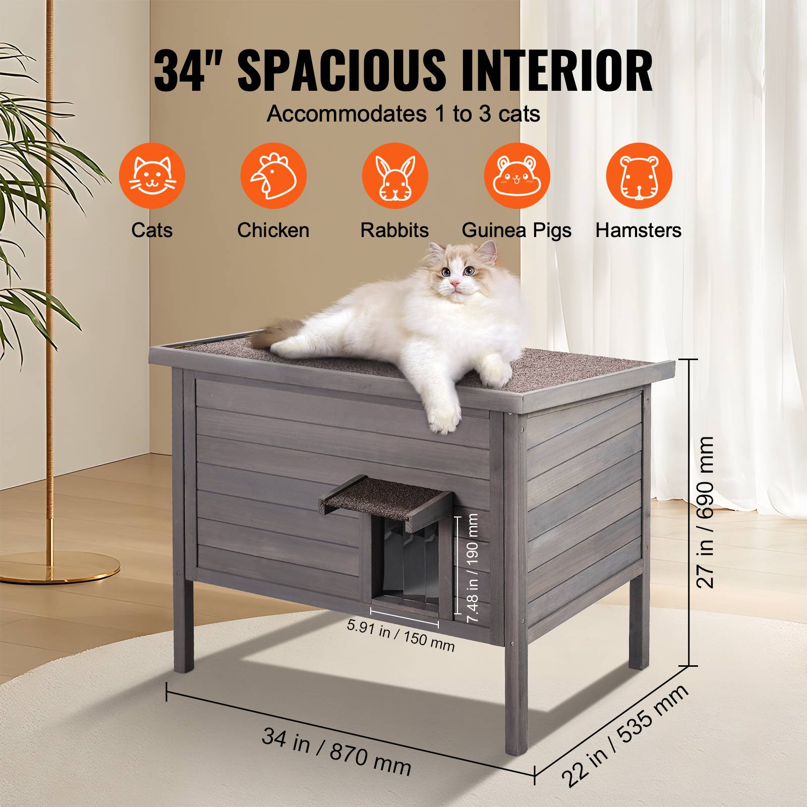 Vevor - VEVOR Niche extérieure chat, bois isolation mousse, toit charnières. 34x22x27 po. - Image 6