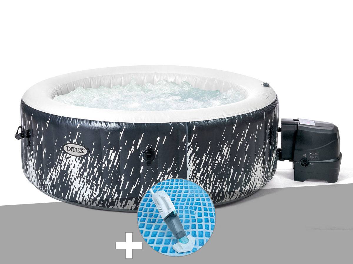 Kit spa gonflable Intex PureSpa Galaxie rond Bulles avec LED 4 places + Aspirateur
