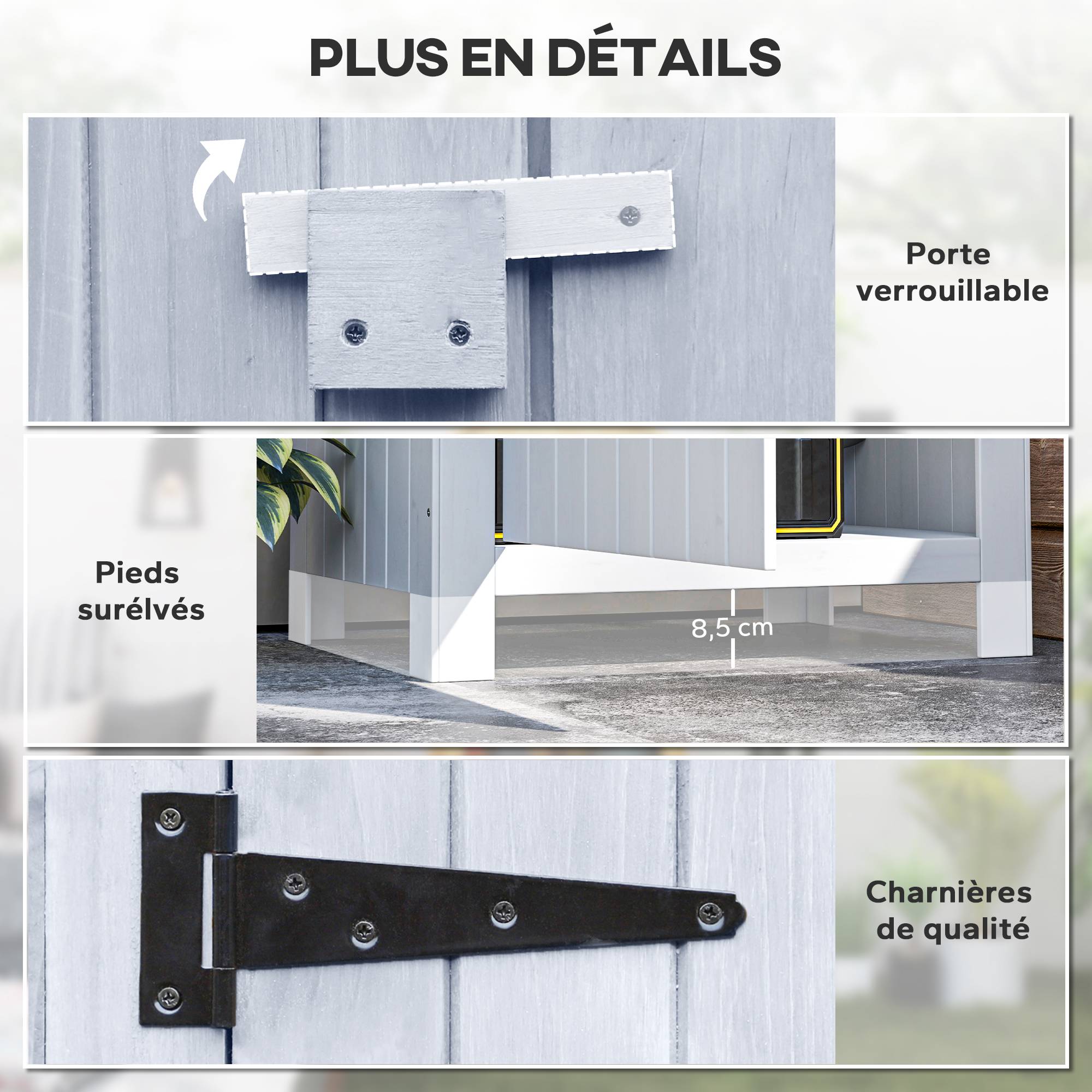 Outsunny - Abri de jardin en bois 77,5x54,2x179,5 cm avec toit bitumé, 3 étagères, porte à loquet, rangement extérieur pour terrasse blanc - Outsunny - Image 6