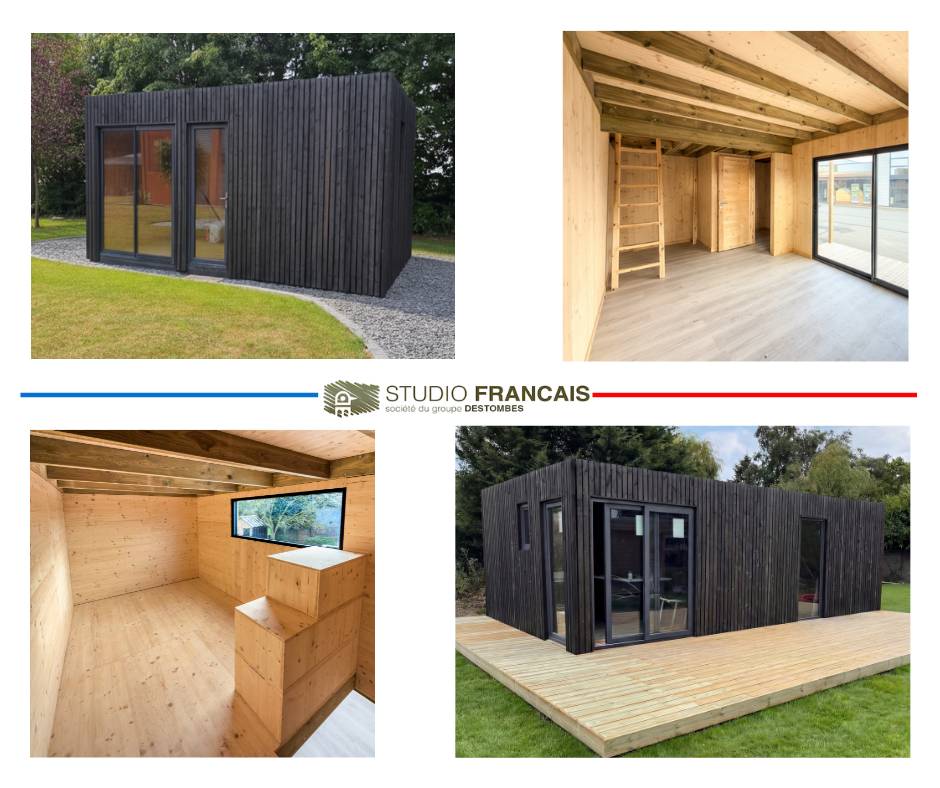 Bureau de jardin 4 saisons en bois 5,5 x 3,5 x 2,7 m / isolation RE2020 avec plancher isolé avec mezzanine et terrasse - Image 7