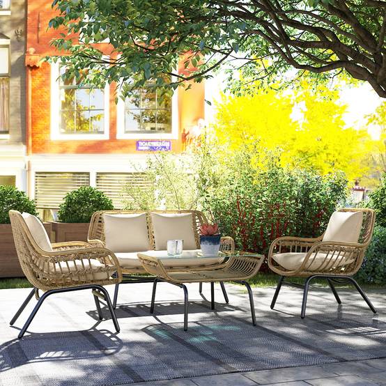 ComfortXL - Salon de jardin 4 places Métal Résine Terrasse Véranda Coussins inclus Beige - ComfortXL Outdoor Living - Image 4