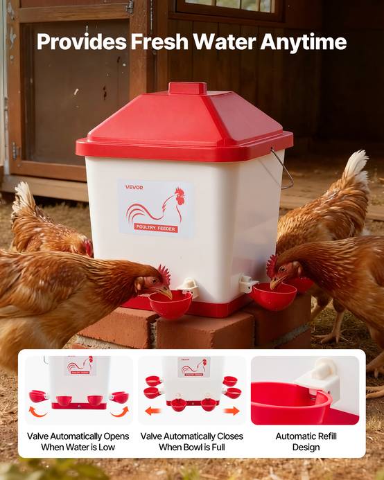 Vevor - VEVOR Abreuvoir Automatique Poules Distributeur d'Eau Volailles 19 L 6 Coupelles - Image 4
