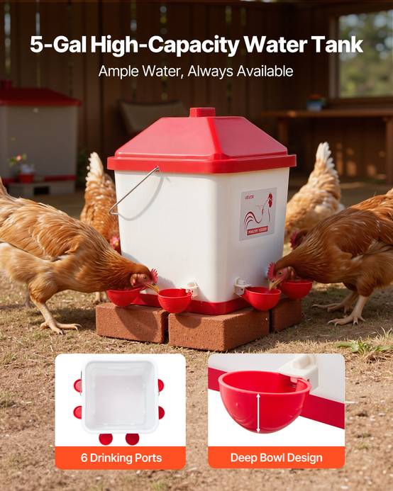 Vevor - VEVOR Abreuvoir Automatique Poules Distributeur d'Eau Volailles 19 L 6 Coupelles - Image 3