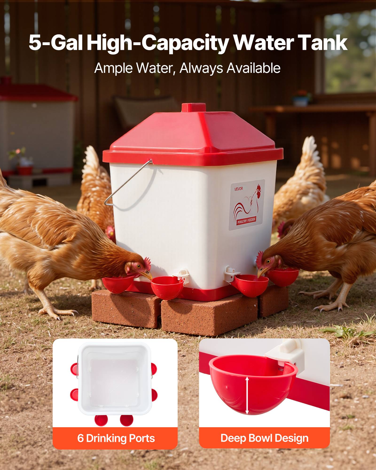 Vevor - VEVOR Abreuvoir Automatique Poules Distributeur d'Eau Volailles 19 L 6 Coupelles - Image 3