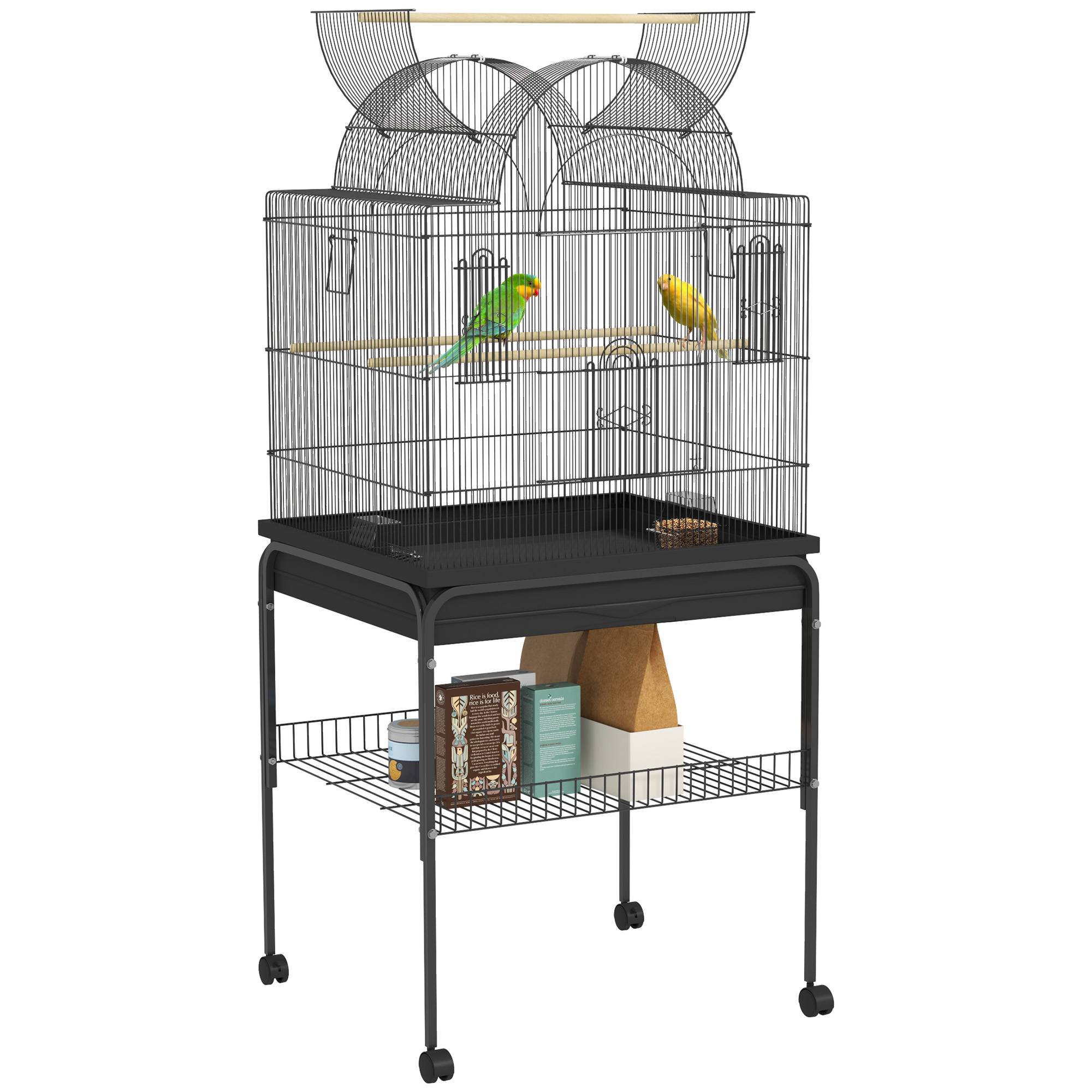 Sans Marque - Cage pour canaris & perruches, mobile, tiroir au sol, grille métal, noir - Image 1