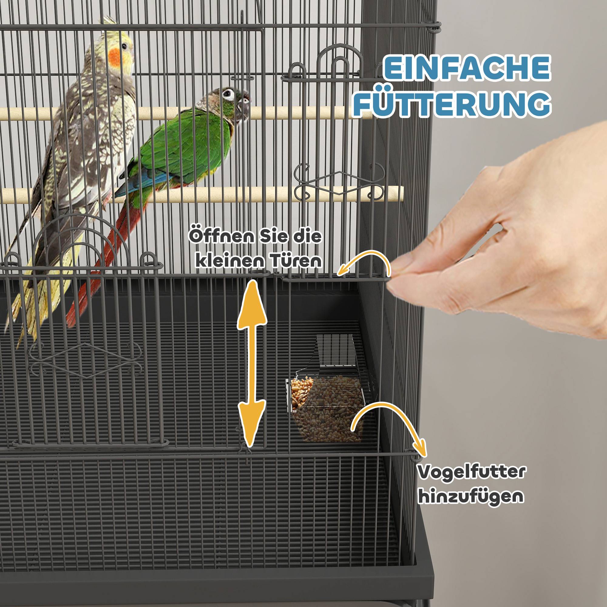 Sans Marque - Cage pour canaris & perruches, mobile, tiroir au sol, grille métal, noir - Image 8
