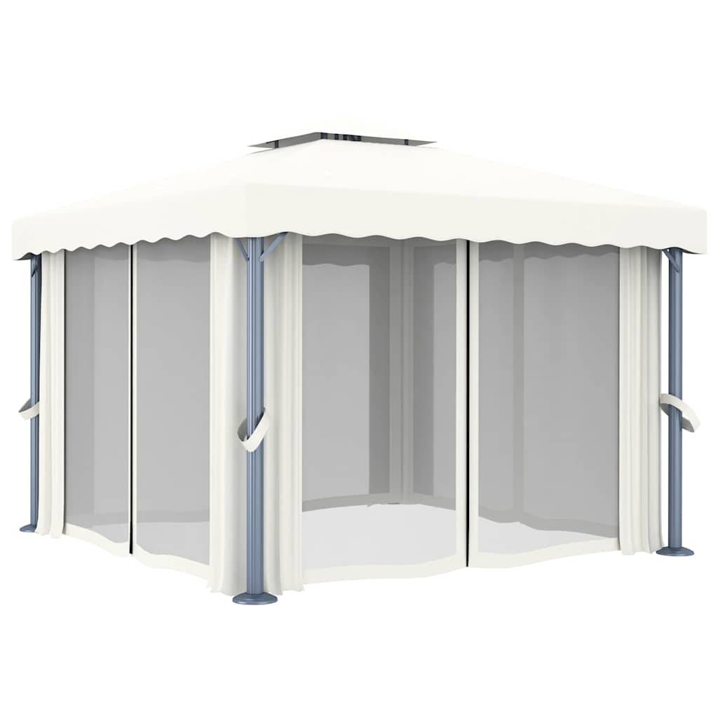Tonnelle Aluminium avec Rideaux Moustiquaires et Guirlande Solaire LED pour Jardin Crème 3x3 m – ComfortXL Outdoor Living - Image 6