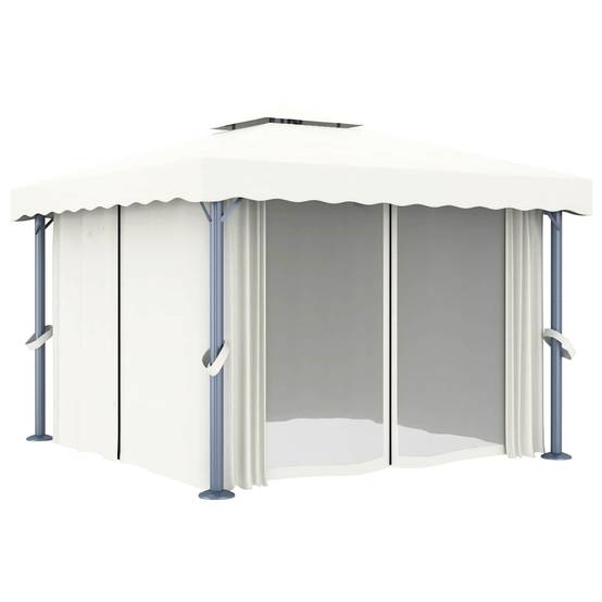 Tonnelle Aluminium avec Rideaux Moustiquaires et Guirlande Solaire LED pour Jardin Crème 3x3 m – ComfortXL Outdoor Living - Image 5