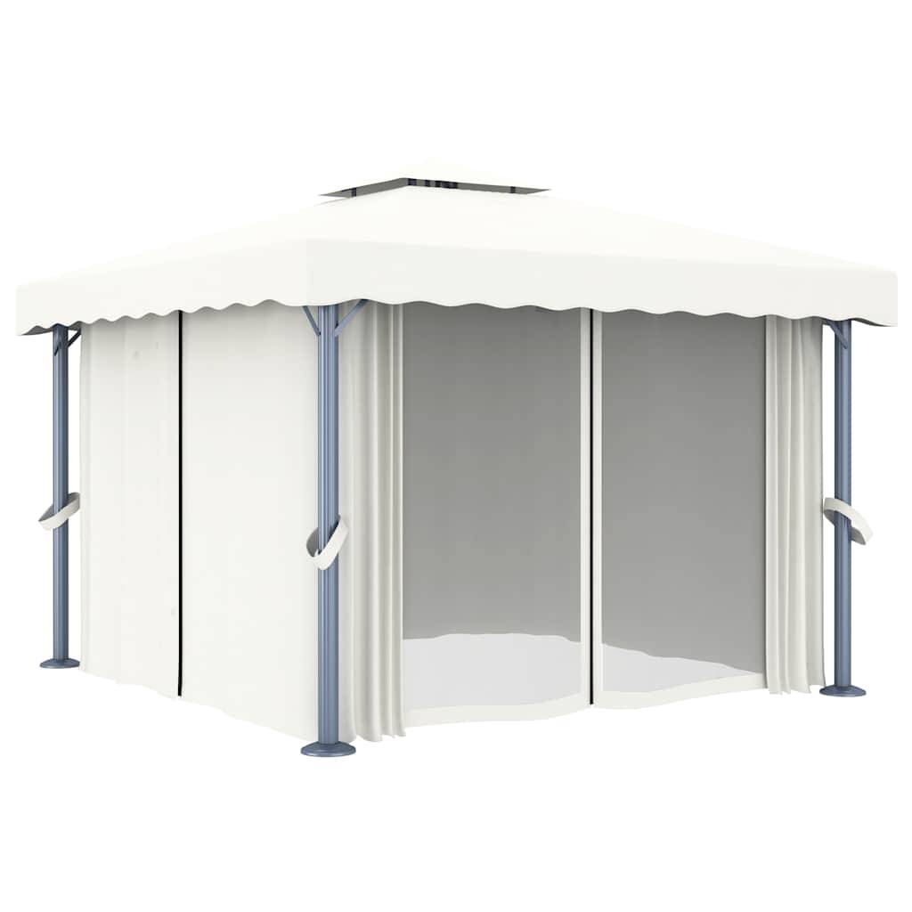 Tonnelle Aluminium avec Rideaux Moustiquaires et Guirlande Solaire LED pour Jardin Crème 3x3 m – ComfortXL Outdoor Living - Image 5