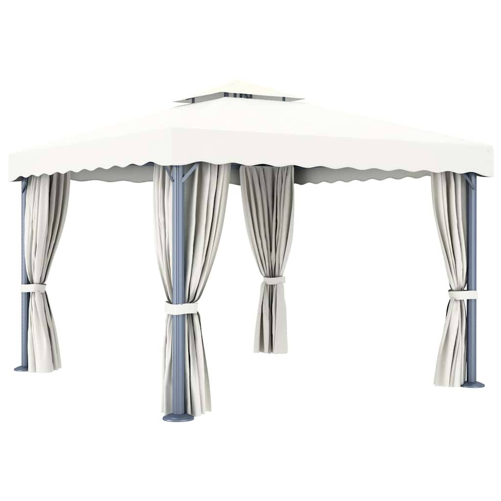 Tonnelle Aluminium avec Rideaux Moustiquaires et Guirlande Solaire LED pour Jardin Crème 3x3 m – ComfortXL Outdoor Living - Image 4
