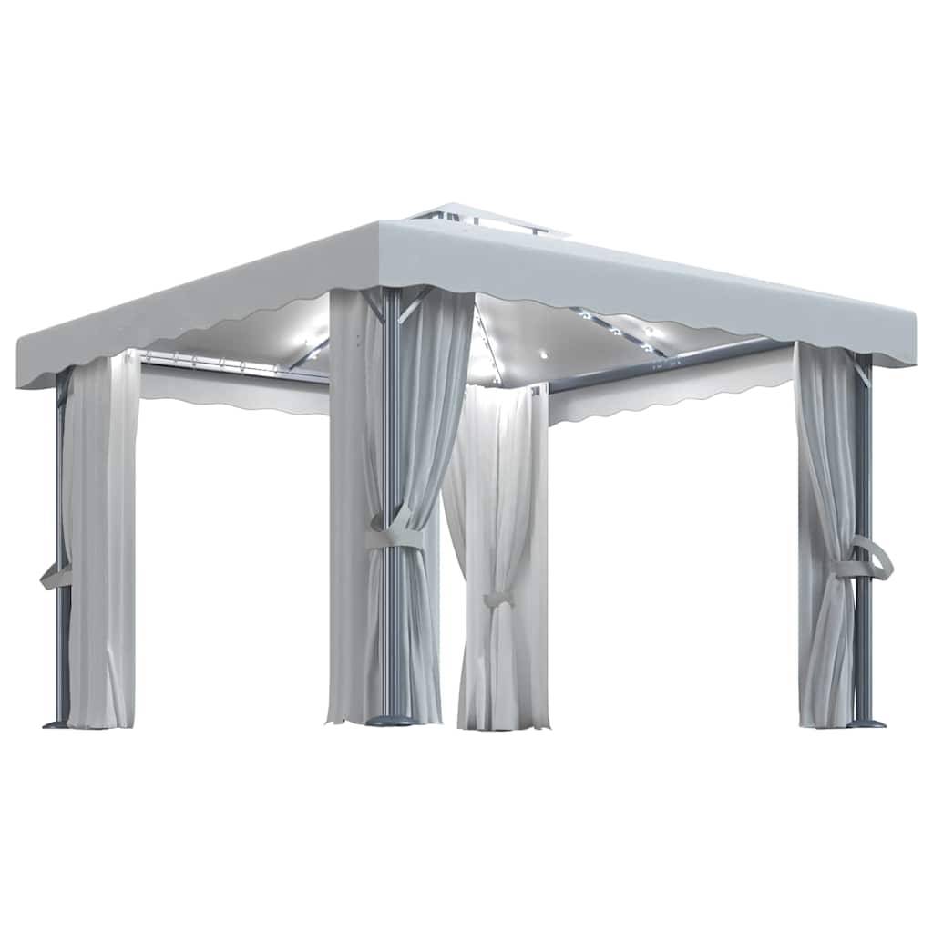 Tonnelle Aluminium avec Rideaux Moustiquaires et Guirlande Solaire LED pour Jardin Crème 3x3 m – ComfortXL Outdoor Living - Image 2